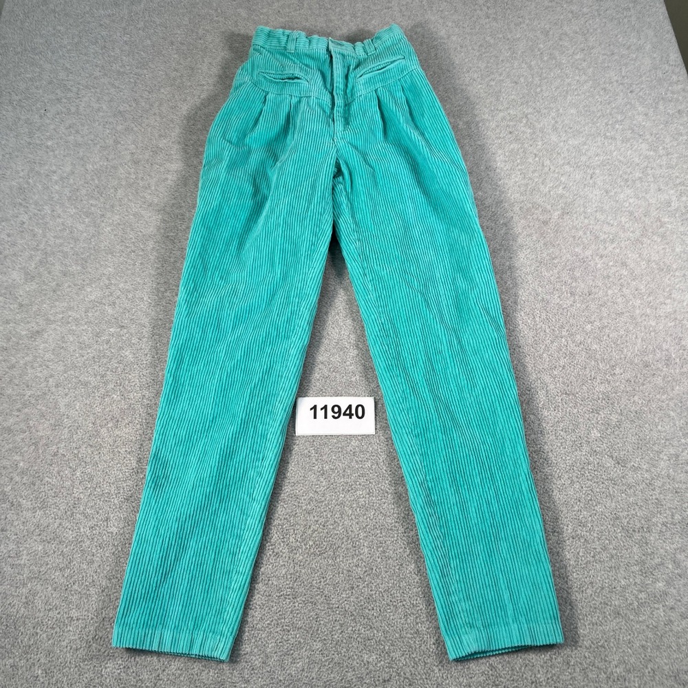 Vintage Gitano Express Corduroy Pants Womens 3/4 Aqua Blue Cotton Pleated Front